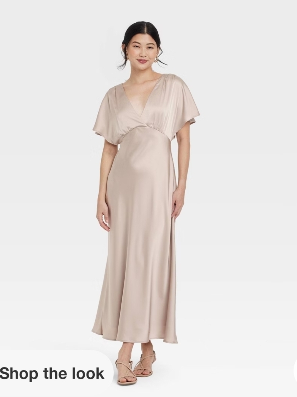 Satin V-Neck Flutter Sleeve Gown